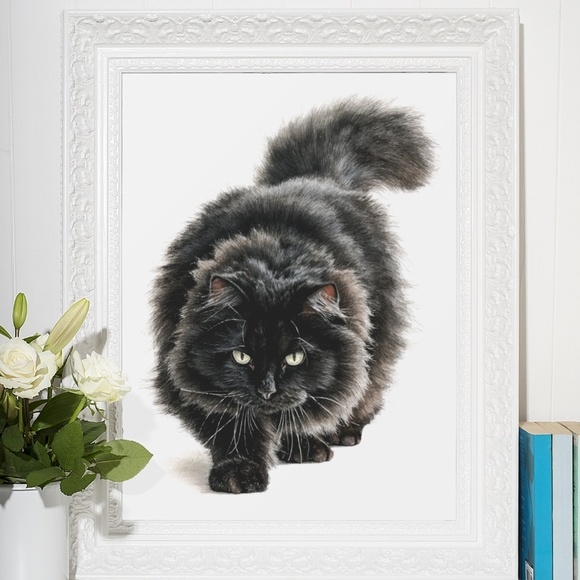 Watercolor Siberian Black Cat Art Print Illustartion - Pet Portrait - Unframed - Picture 6 of 6